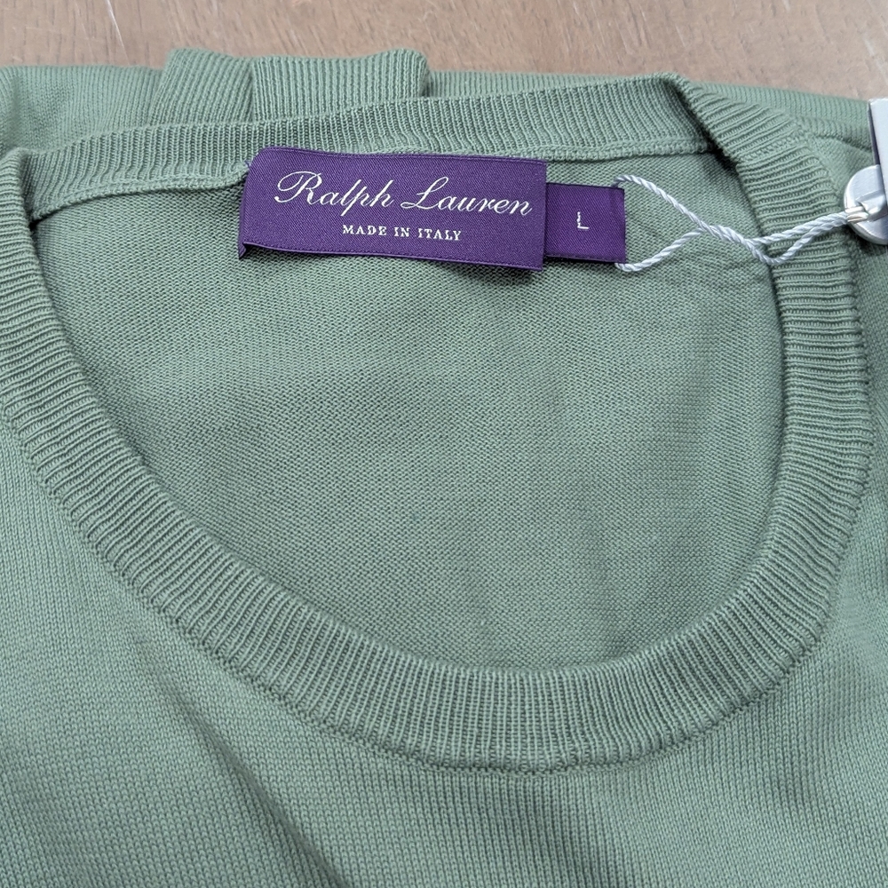 $695 Mens Ralph Lauren Purple Label Cotton Crewneck Sweater Light Green Large - Picture 2 of 6